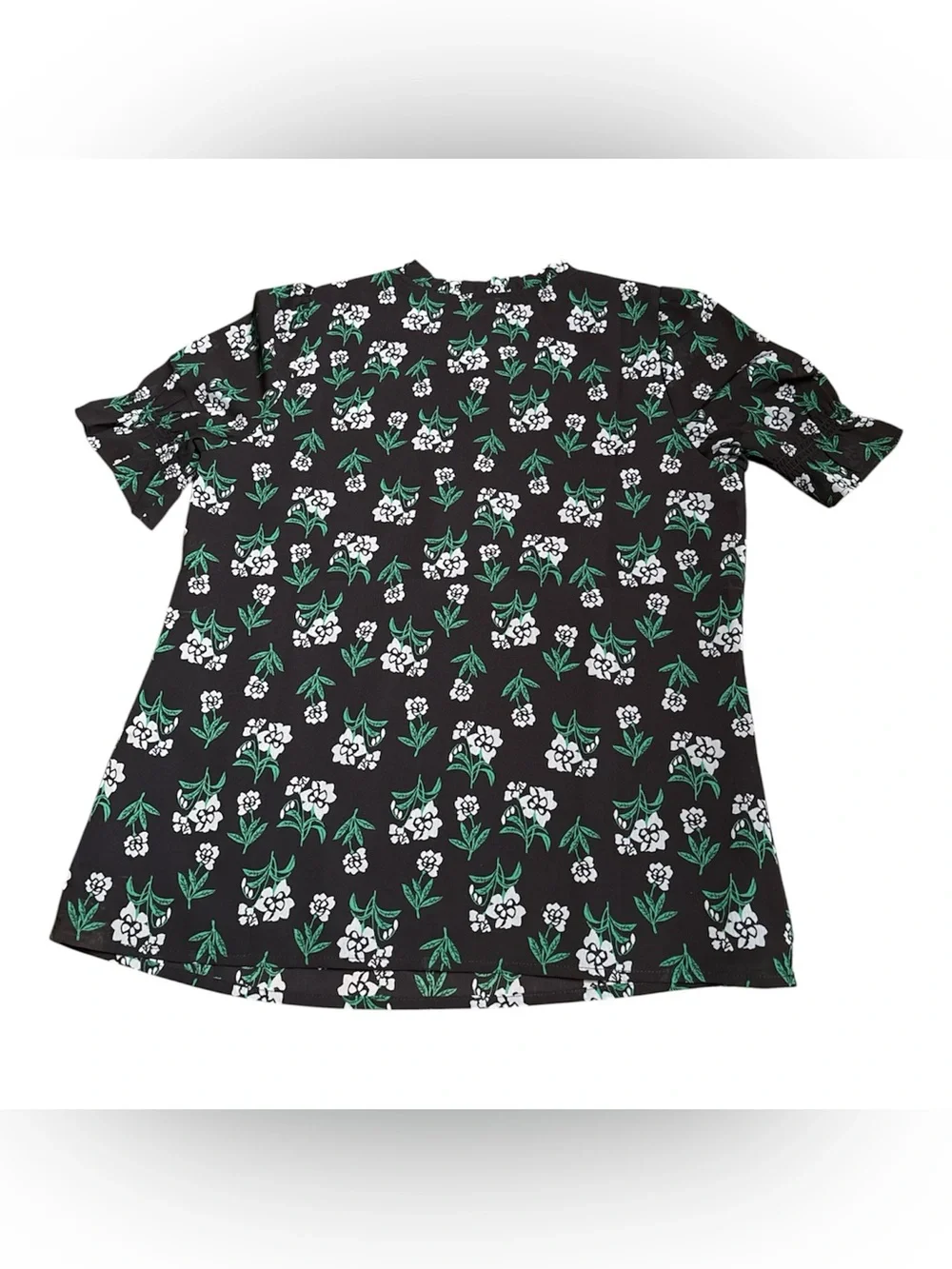 J Crew Factory women’s Short-sleeve printed ruffleneck top blue floral Sz XS NWT